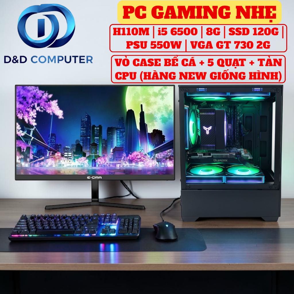 PC Gaming i5 6500/8GB/SSD 120GB/GT 730 2GB Kèm Màn Hình 24 Inch 120Hz Giá Tốt